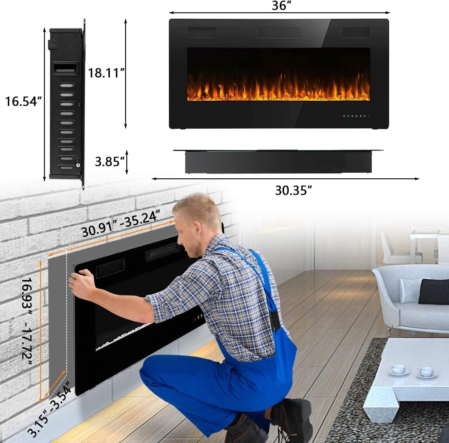 HomeRoots Ultra Thin Wall Mounted Electric Fireplace