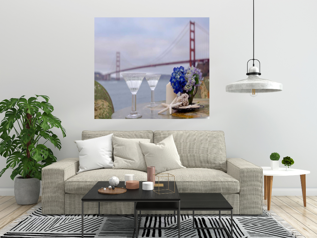 HomeRoots Up Close Beach Style Brunch For Two Golden Gate Bridge 3 Giclee Wrap Canvas Wall Art