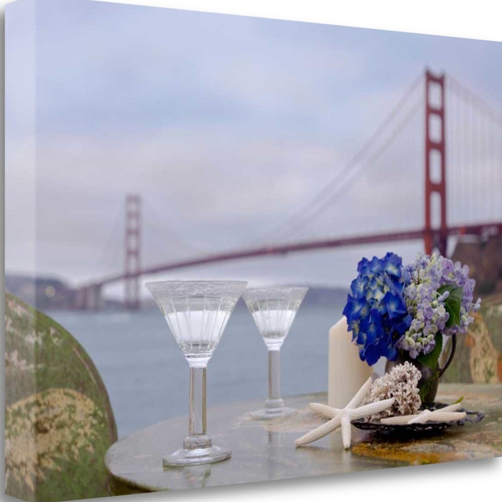 HomeRoots Up Close Beach Style Brunch For Two Golden Gate Bridge 3 Giclee Wrap Canvas Wall Art