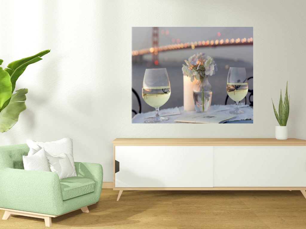 HomeRoots Up Close Romantic Wine Night For Two Golden Gate Bridge 1 Giclee Wrap Canvas Wall Art