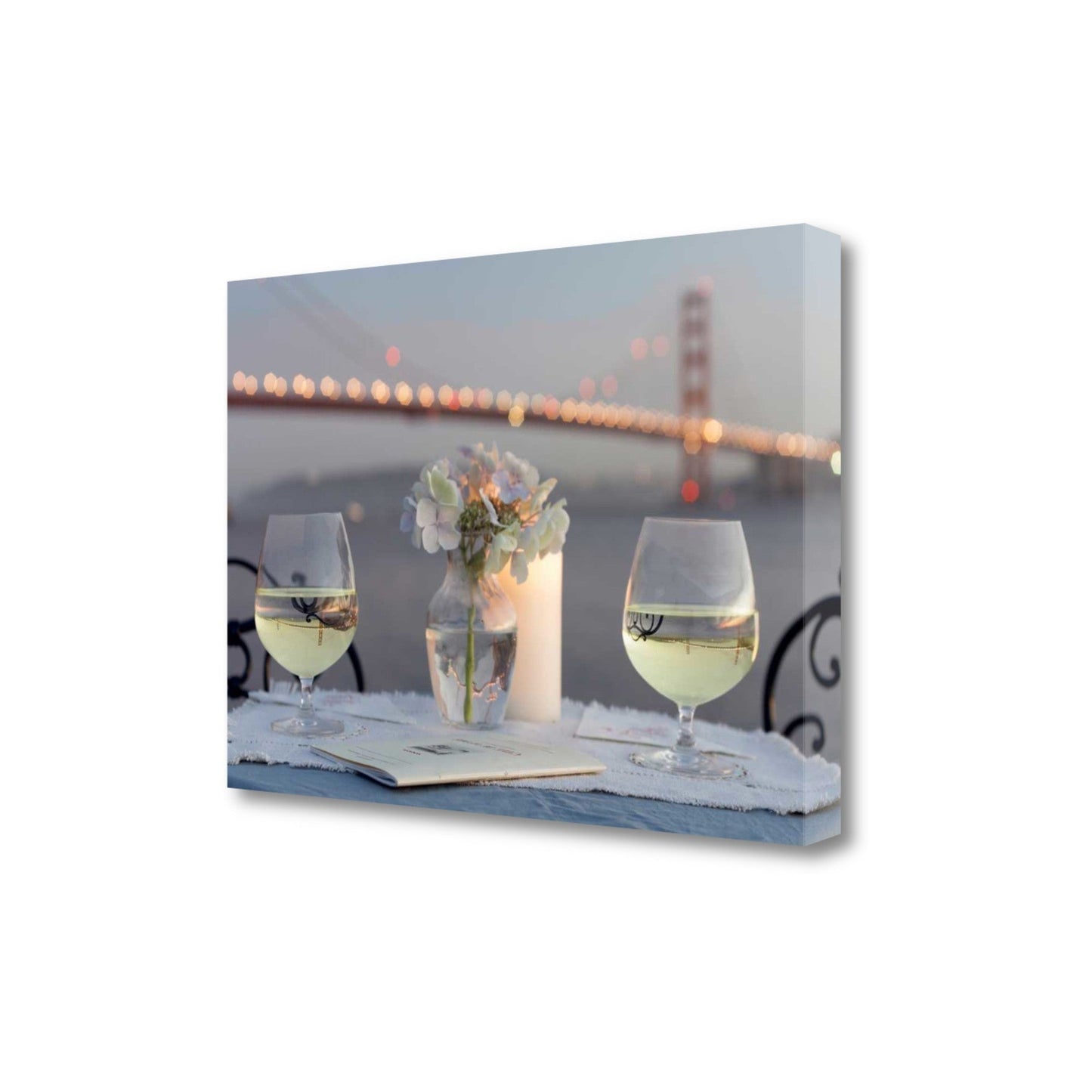 HomeRoots Up Close Romantic Wine Night For Two Golden Gate Bridge 1 Giclee Wrap Canvas Wall Art