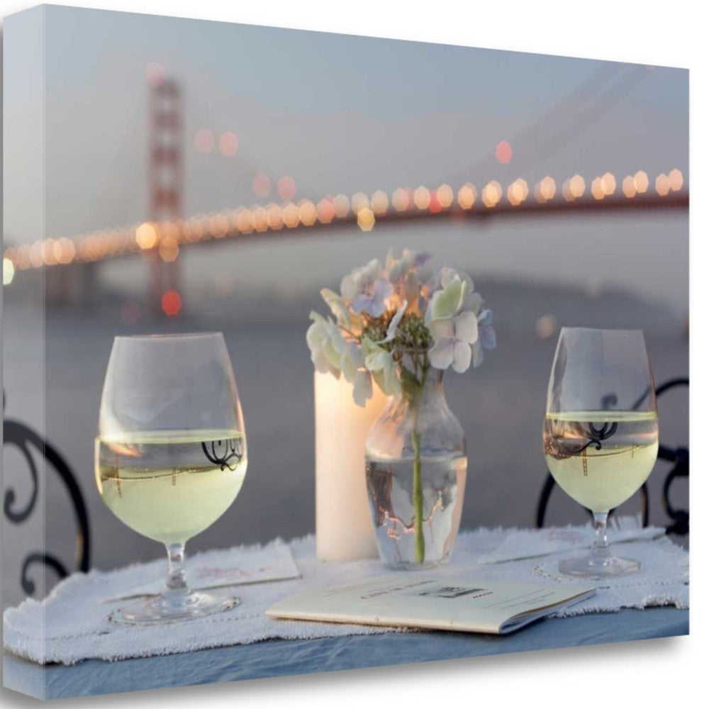 HomeRoots Up Close Romantic Wine Night For Two Golden Gate Bridge 1 Giclee Wrap Canvas Wall Art