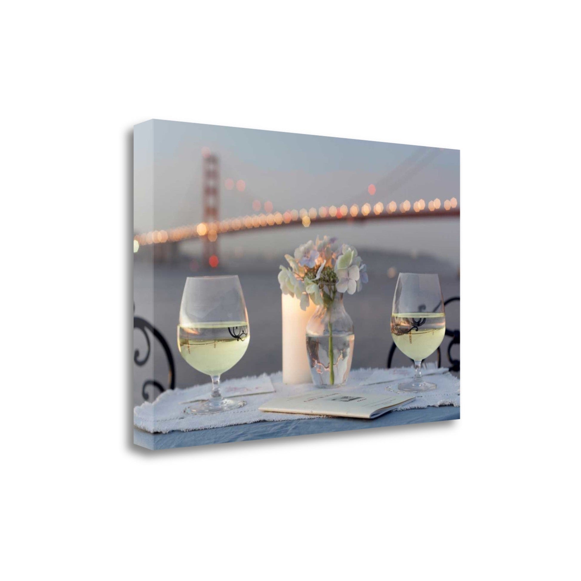 HomeRoots Up Close Romantic Wine Night For Two Golden Gate Bridge 1 Giclee Wrap Canvas Wall Art
