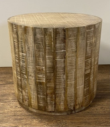 HomeRoots Updated Rustic Round Stump End Table With Antiqued Beige Finish