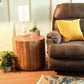 HomeRoots Updated Rustic Round Stump End Table With Antiqued Beige Finish