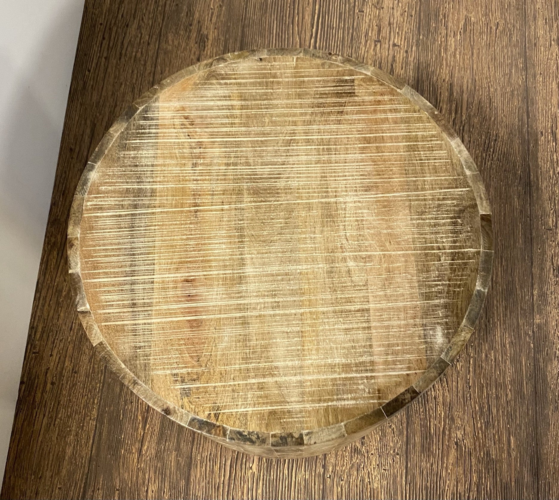 HomeRoots Updated Rustic Round Stump End Table With Antiqued Beige Finish