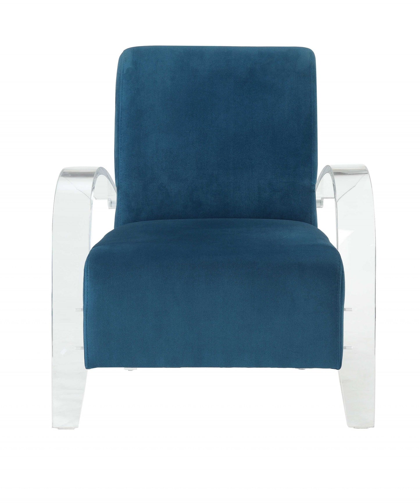 HomeRoots Velvet Accent Chair With Clear Arm in Teal Finish
