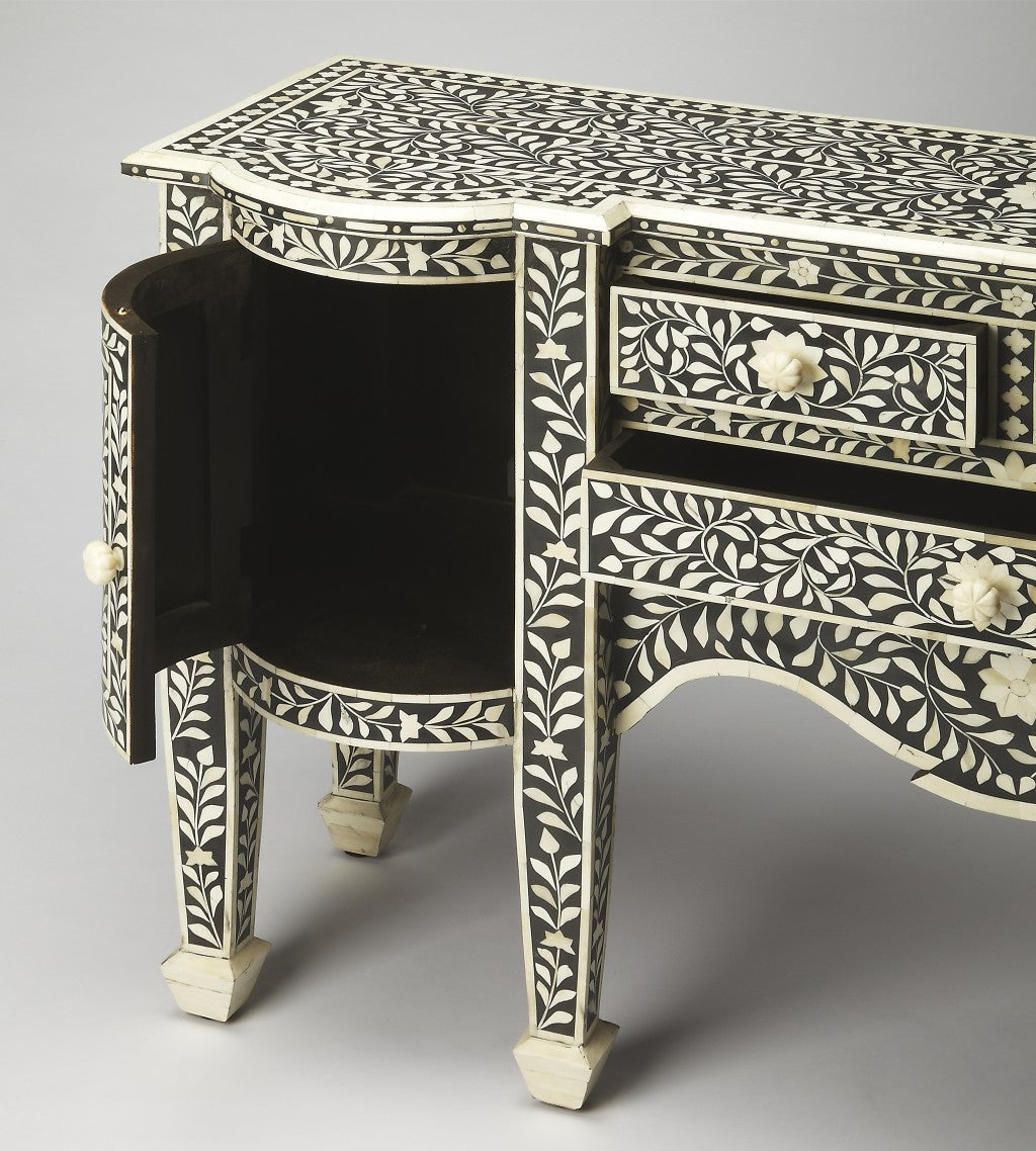 HomeRoots Victoria Black Bone Inlay Buffet