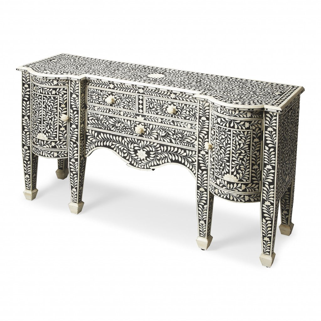 HomeRoots Victoria Black Bone Inlay Buffet