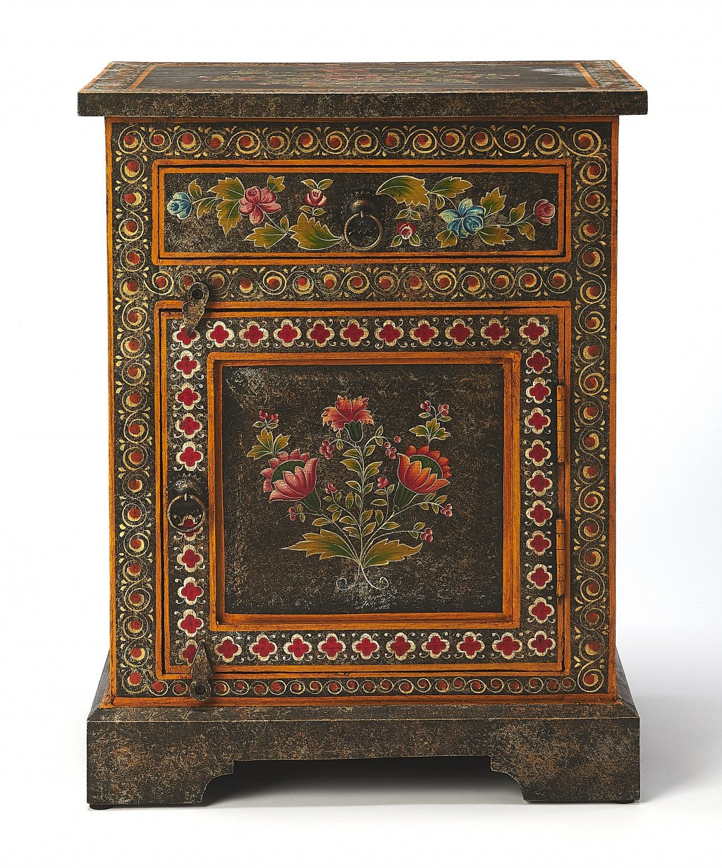 HomeRoots Vintage Hand Painted One Drawer Accent Chest With Black and Gold Finish