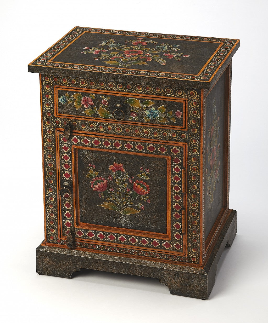 HomeRoots Vintage Hand Painted One Drawer Accent Chest With Black and Gold Finish