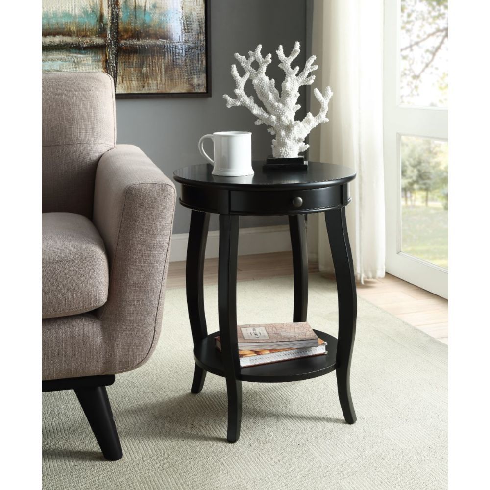 HomeRoots Vintage Look Wood End Table With Storage in Matte Black Finish