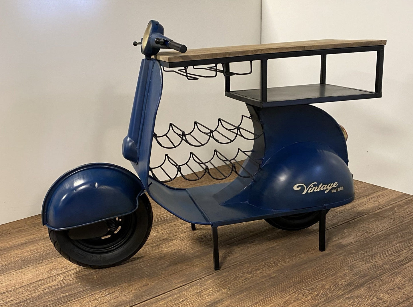 HomeRoots Vintage Scooter Bar Cart in Blue Finish