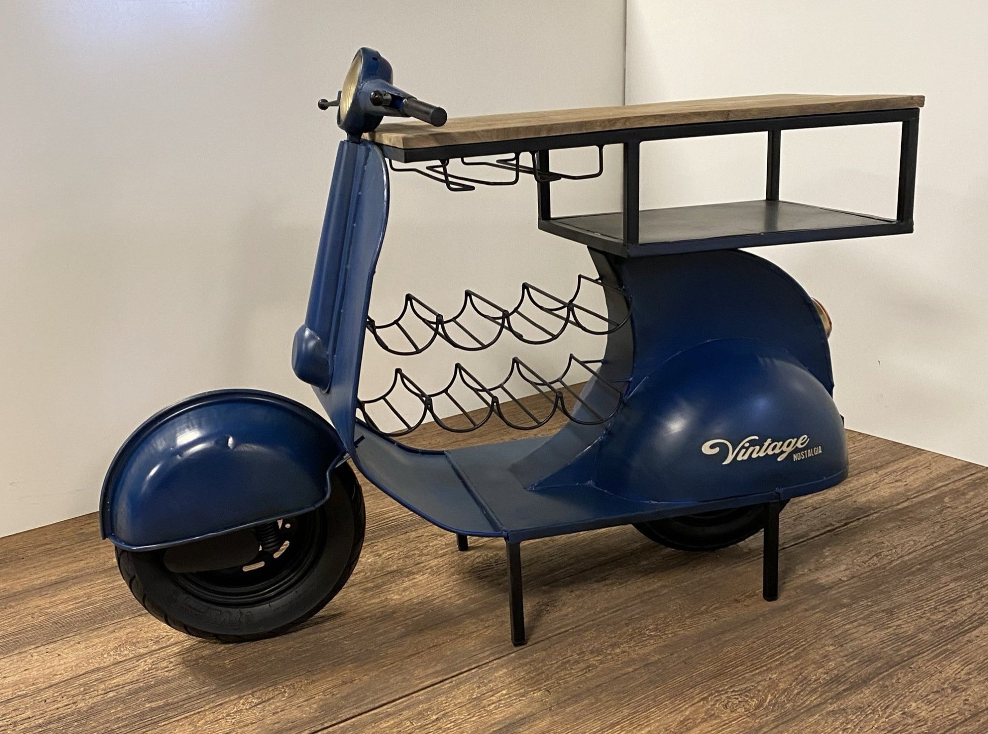 HomeRoots Vintage Scooter Bar Cart in Blue Finish