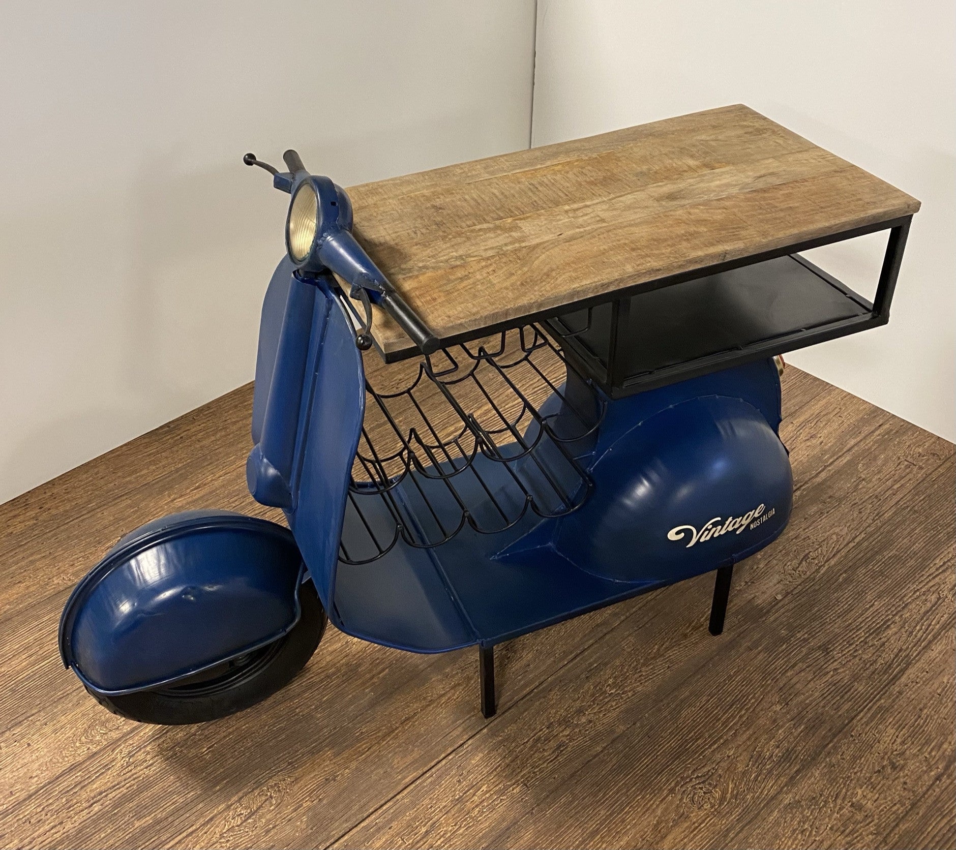 HomeRoots Vintage Scooter Bar Cart in Blue Finish