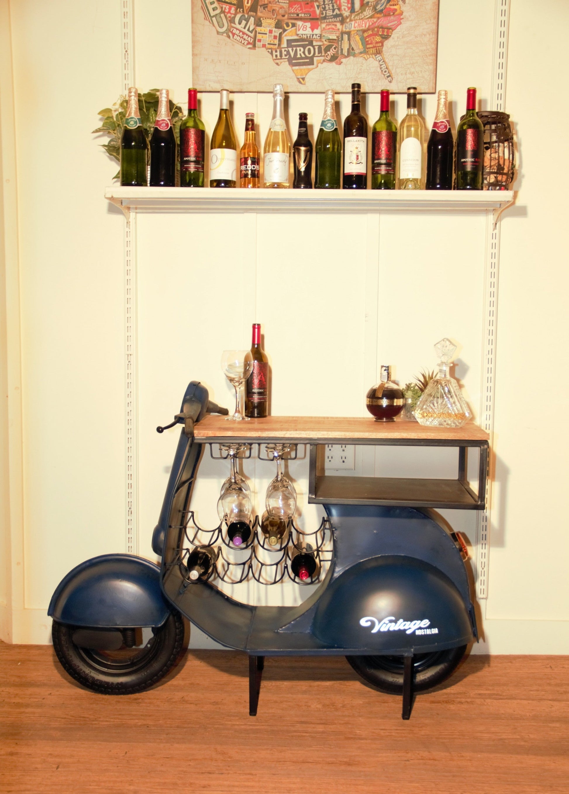 HomeRoots Vintage Scooter Bar Cart in Blue Finish