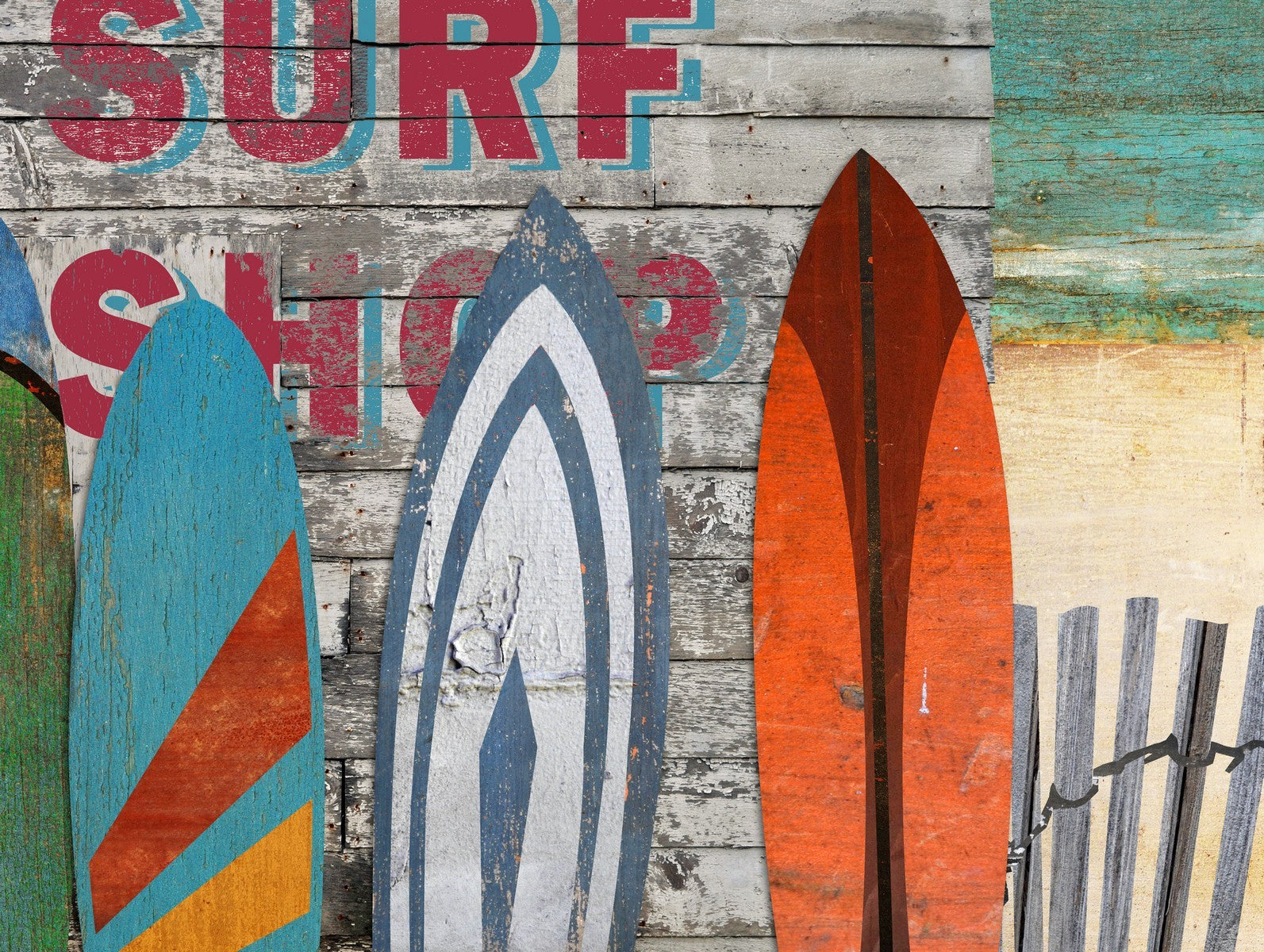 HomeRoots Vintage Surfboard Trio Beach Scene Wall Art