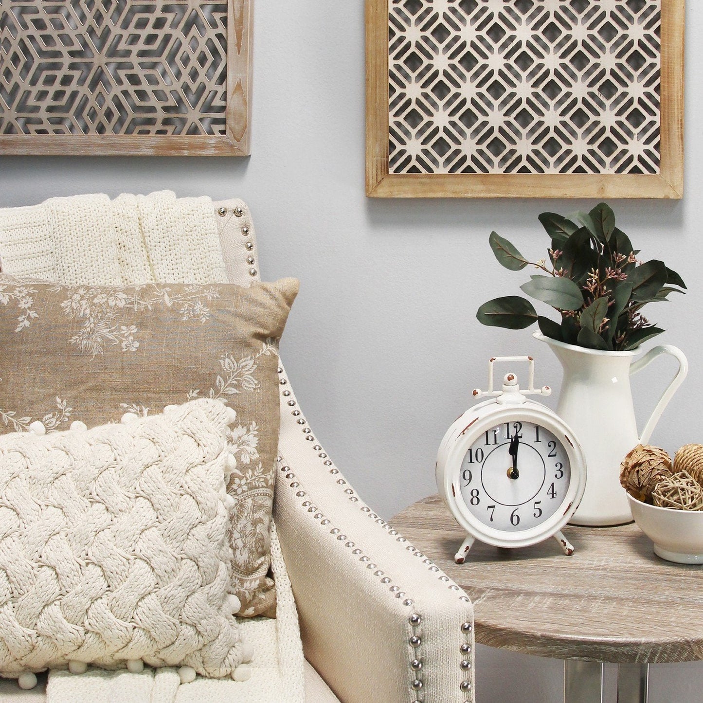 HomeRoots Vintage White Metal Table Clock