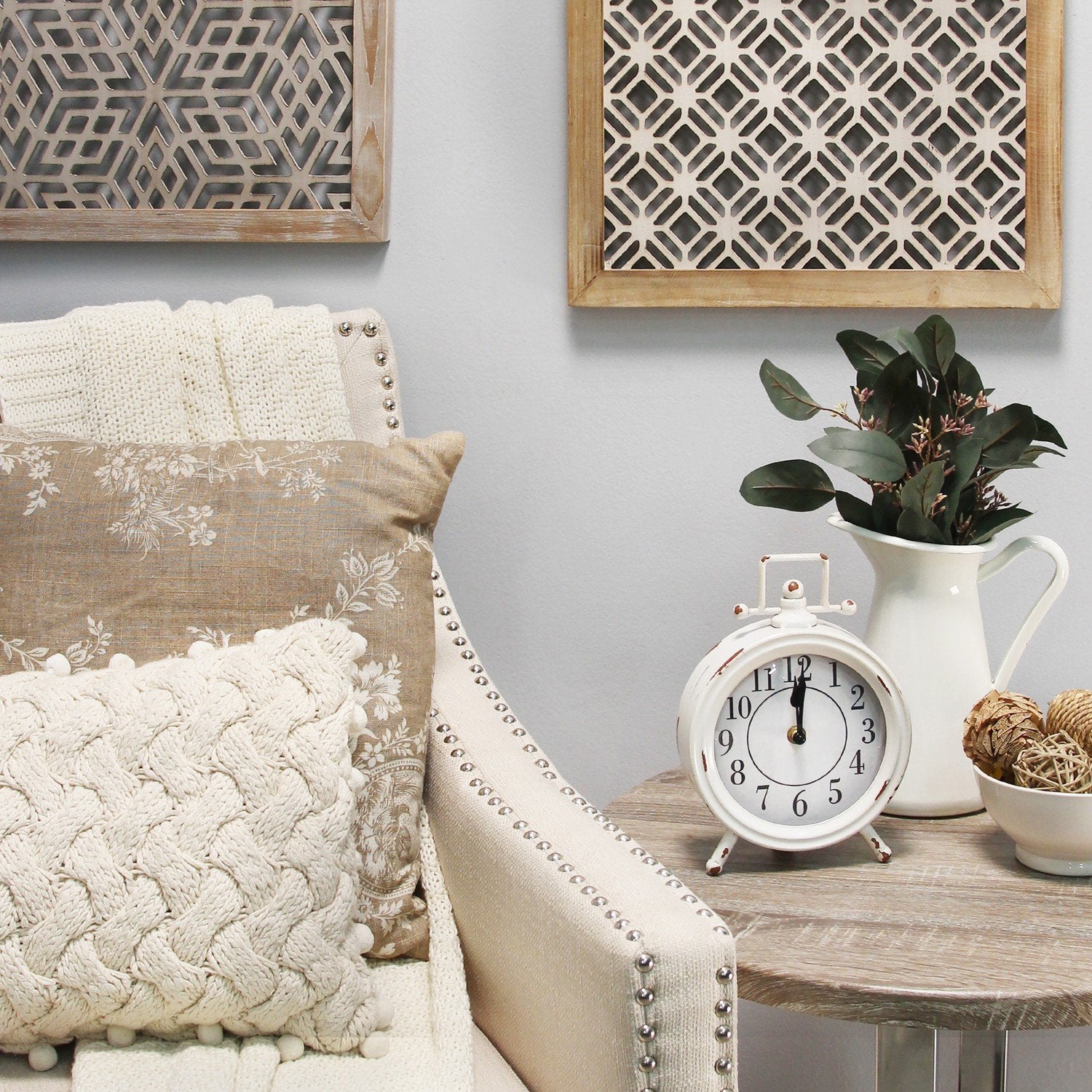 HomeRoots Vintage White Metal Table Clock