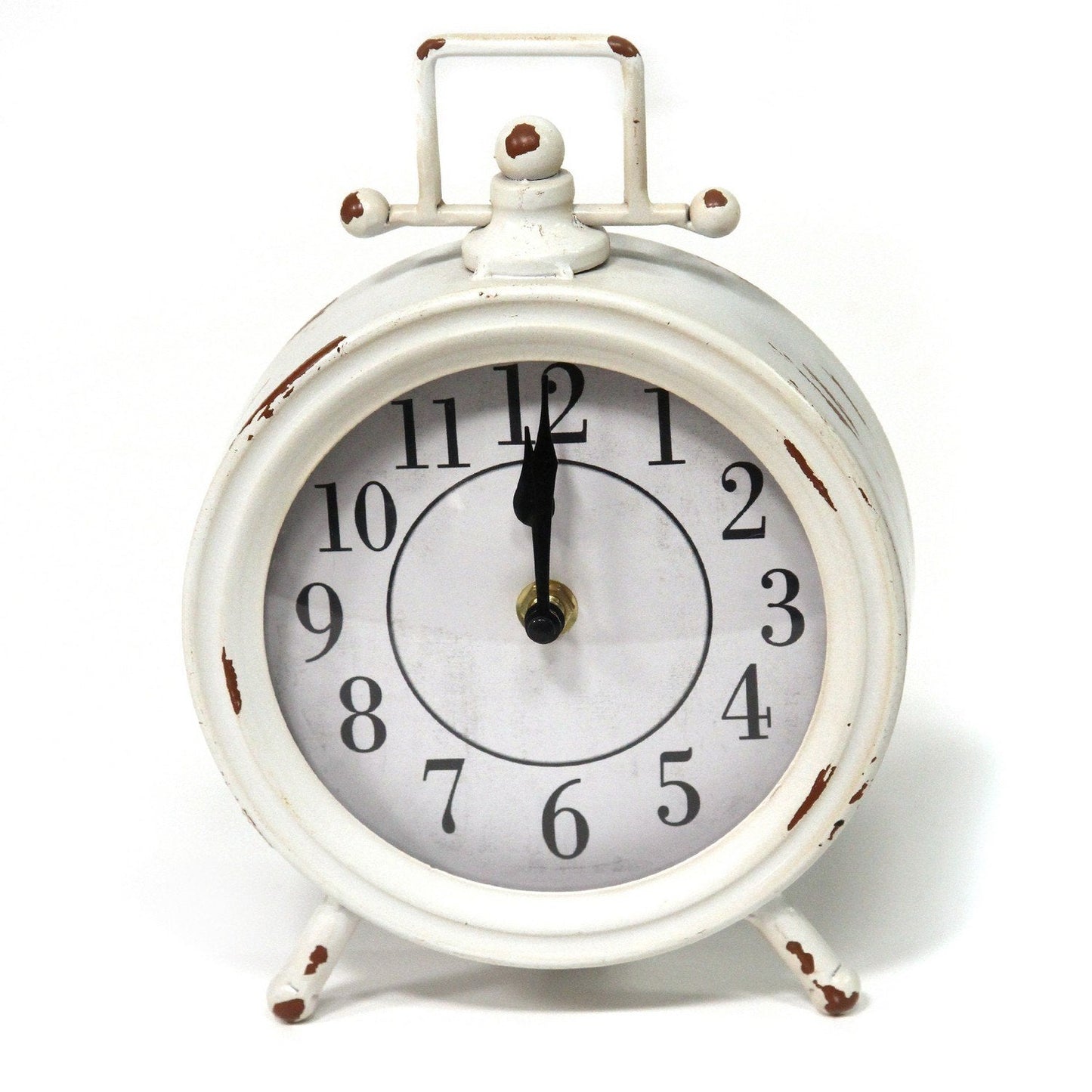 HomeRoots Vintage White Metal Table Clock