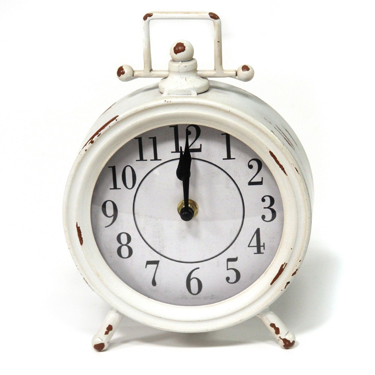 HomeRoots Vintage White Metal Table Clock