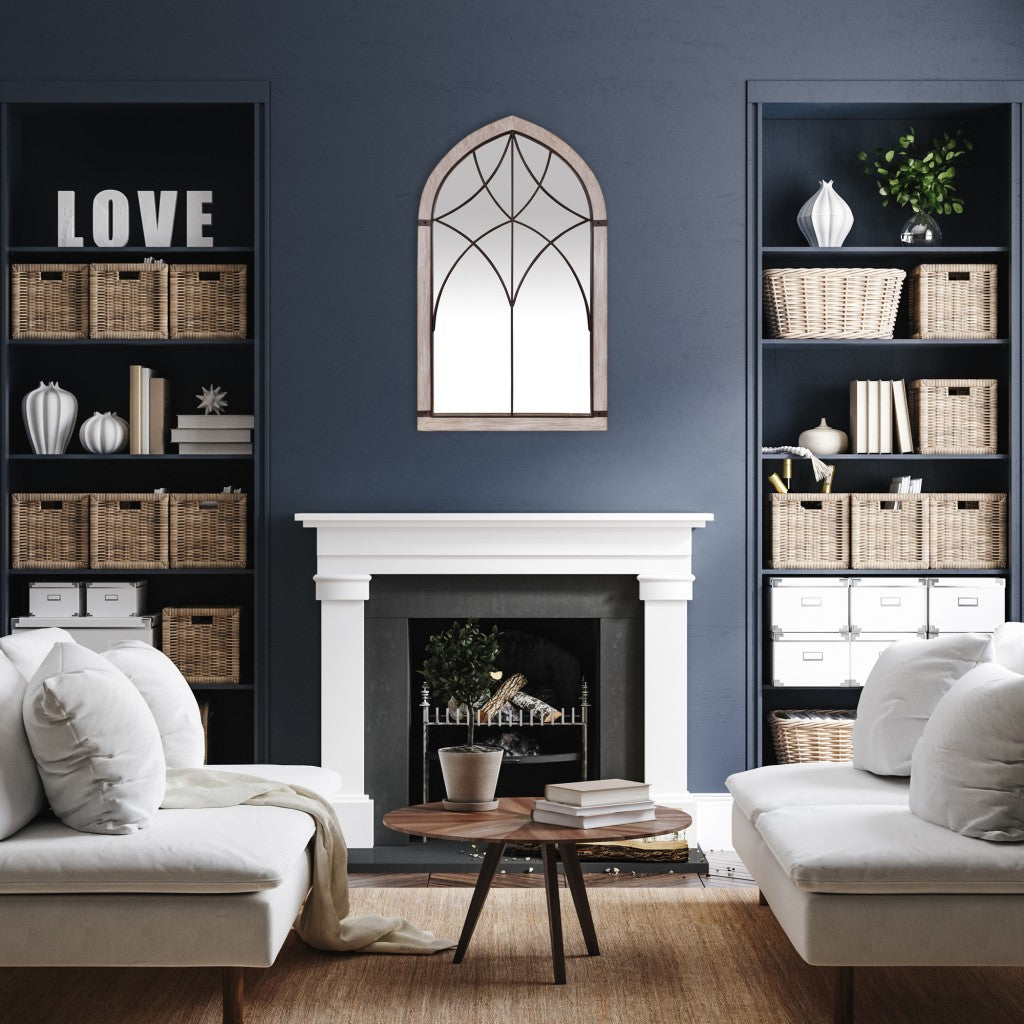 HomeRoots Vintage Wood and Iron Wall Mirror