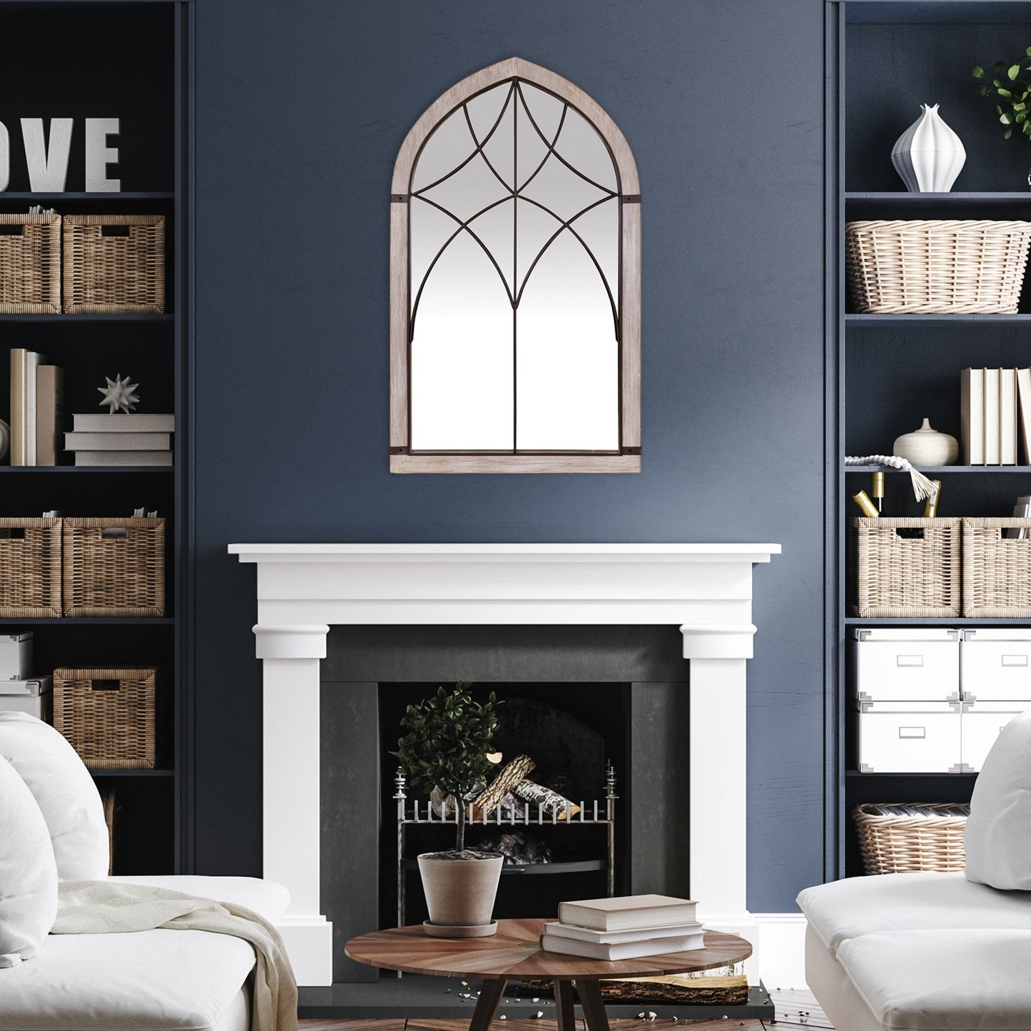 HomeRoots Vintage Wood and Iron Wall Mirror