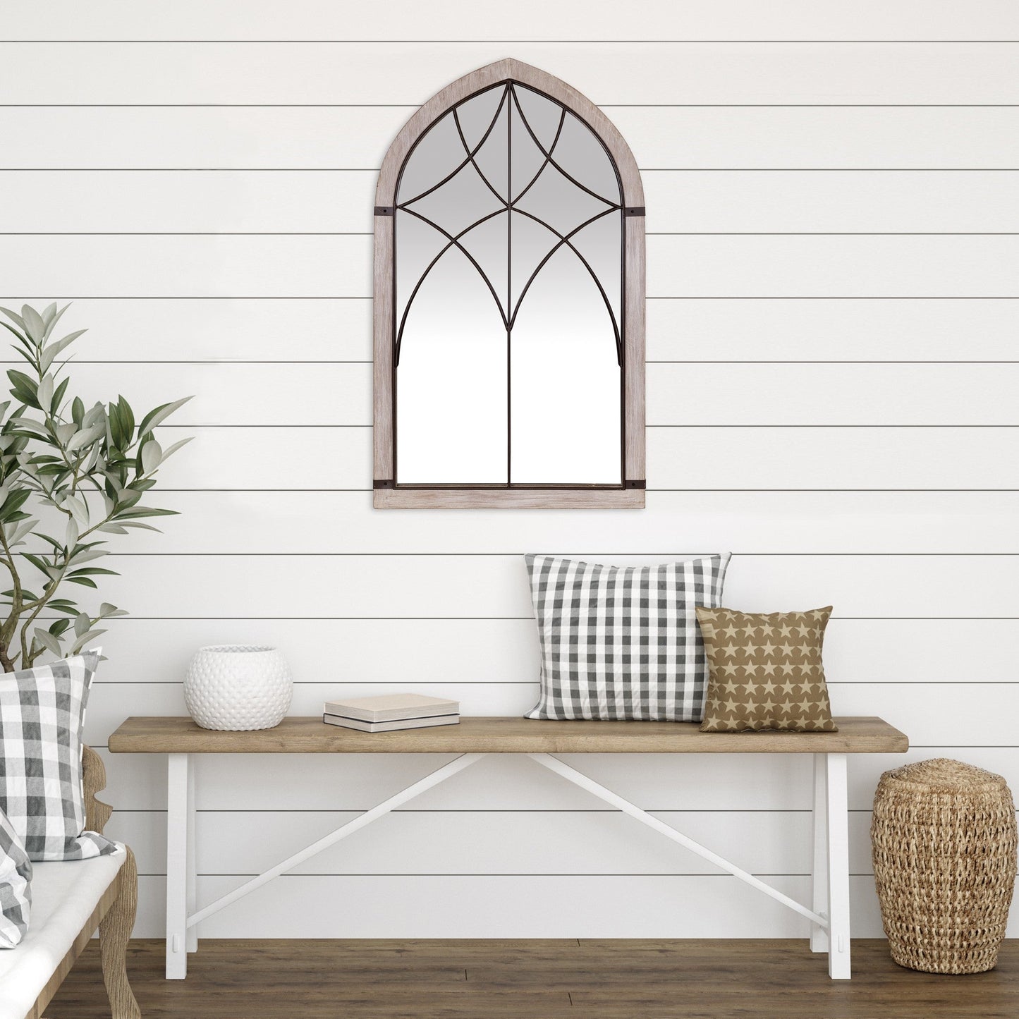 HomeRoots Vintage Wood and Iron Wall Mirror