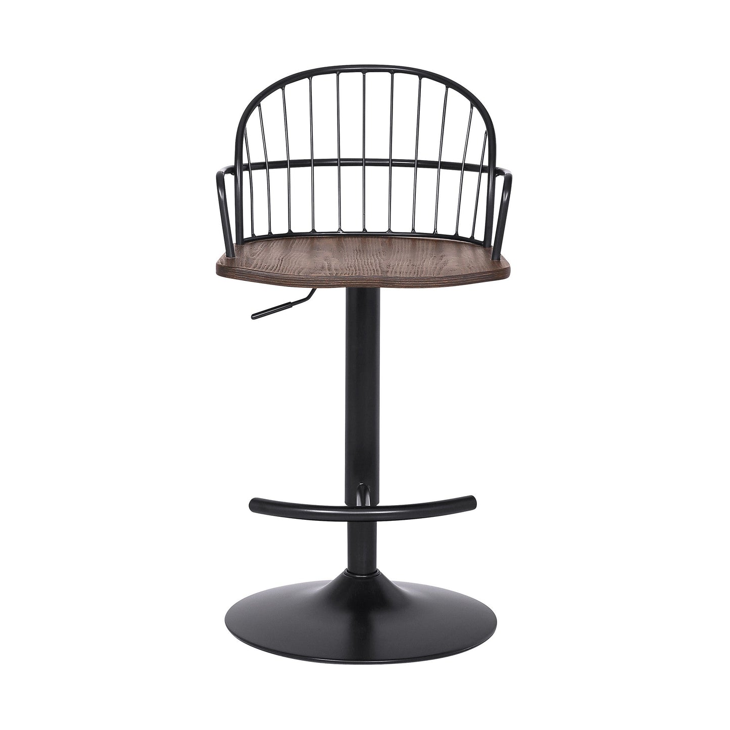 HomeRoots Walnut Wood and Metal Adjustable Curve Back Bar Stool