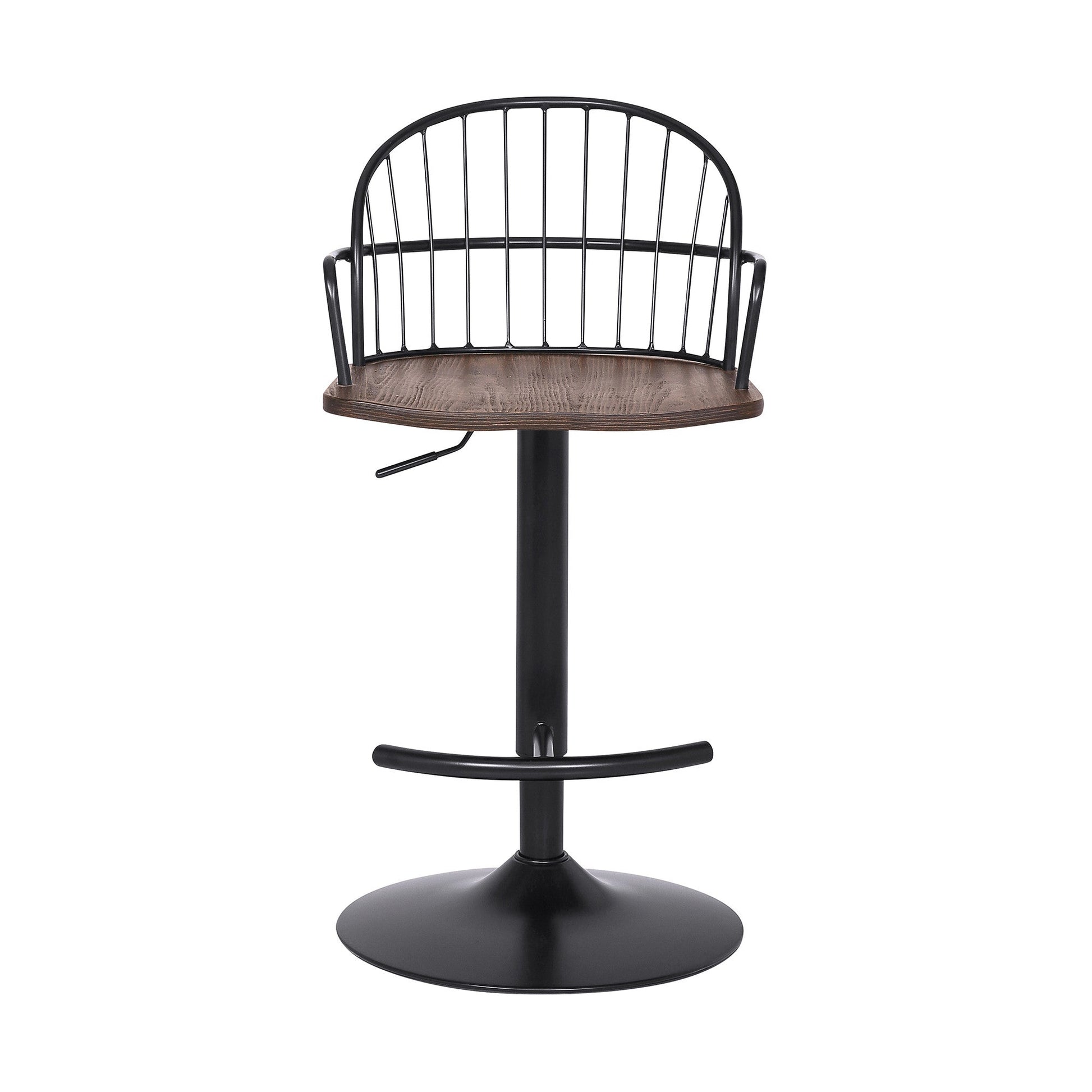 HomeRoots Walnut Wood and Metal Adjustable Curve Back Bar Stool
