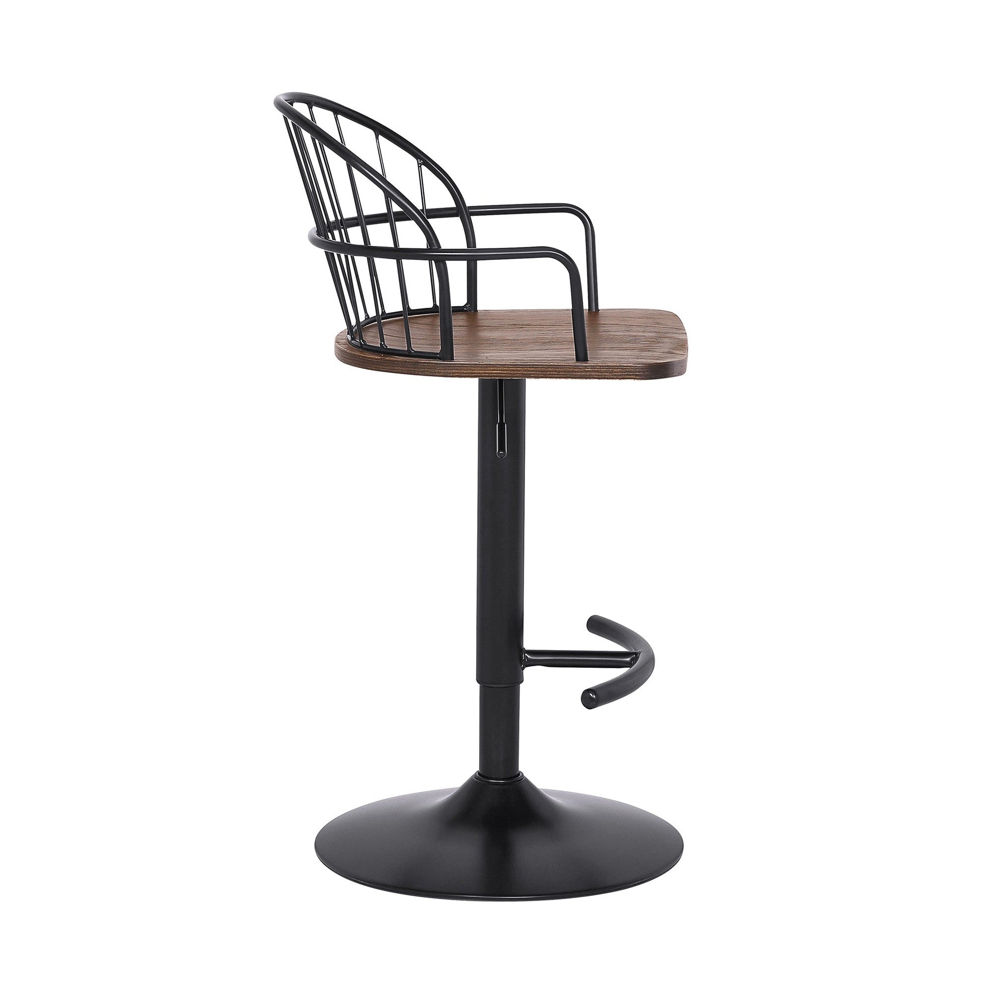 HomeRoots Walnut Wood and Metal Adjustable Curve Back Bar Stool