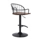 HomeRoots Walnut Wood and Metal Adjustable Curve Back Bar Stool