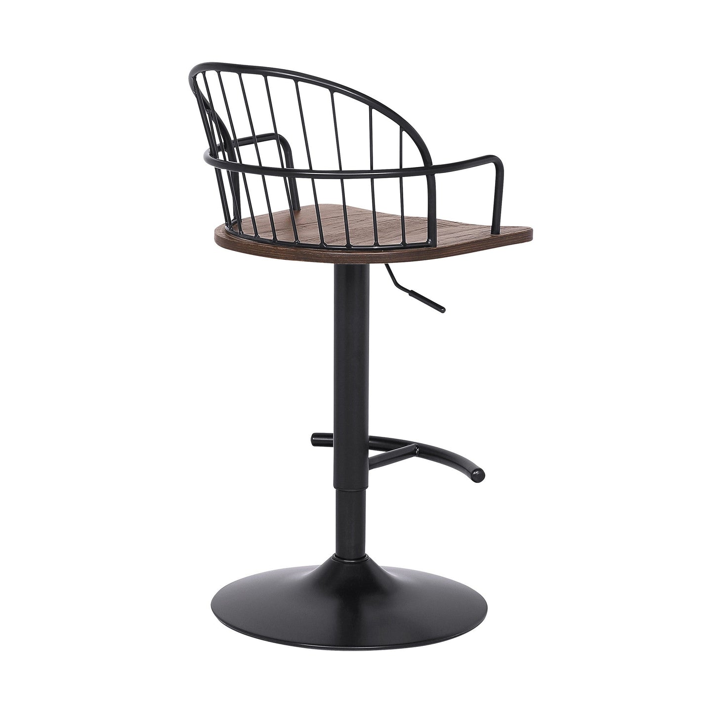 HomeRoots Walnut Wood and Metal Adjustable Curve Back Bar Stool