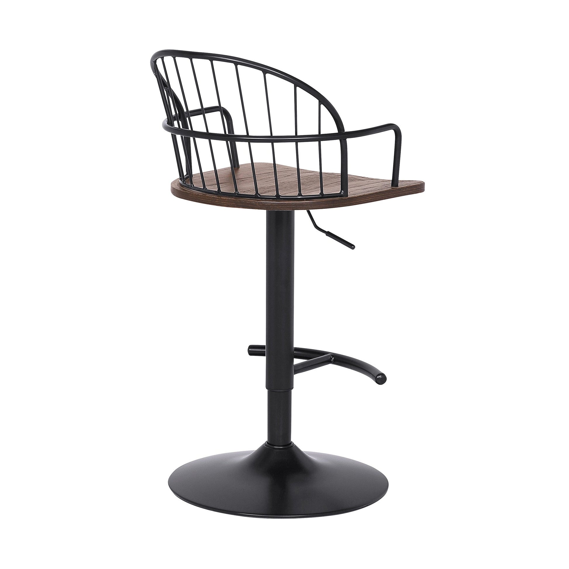 HomeRoots Walnut Wood and Metal Adjustable Curve Back Bar Stool