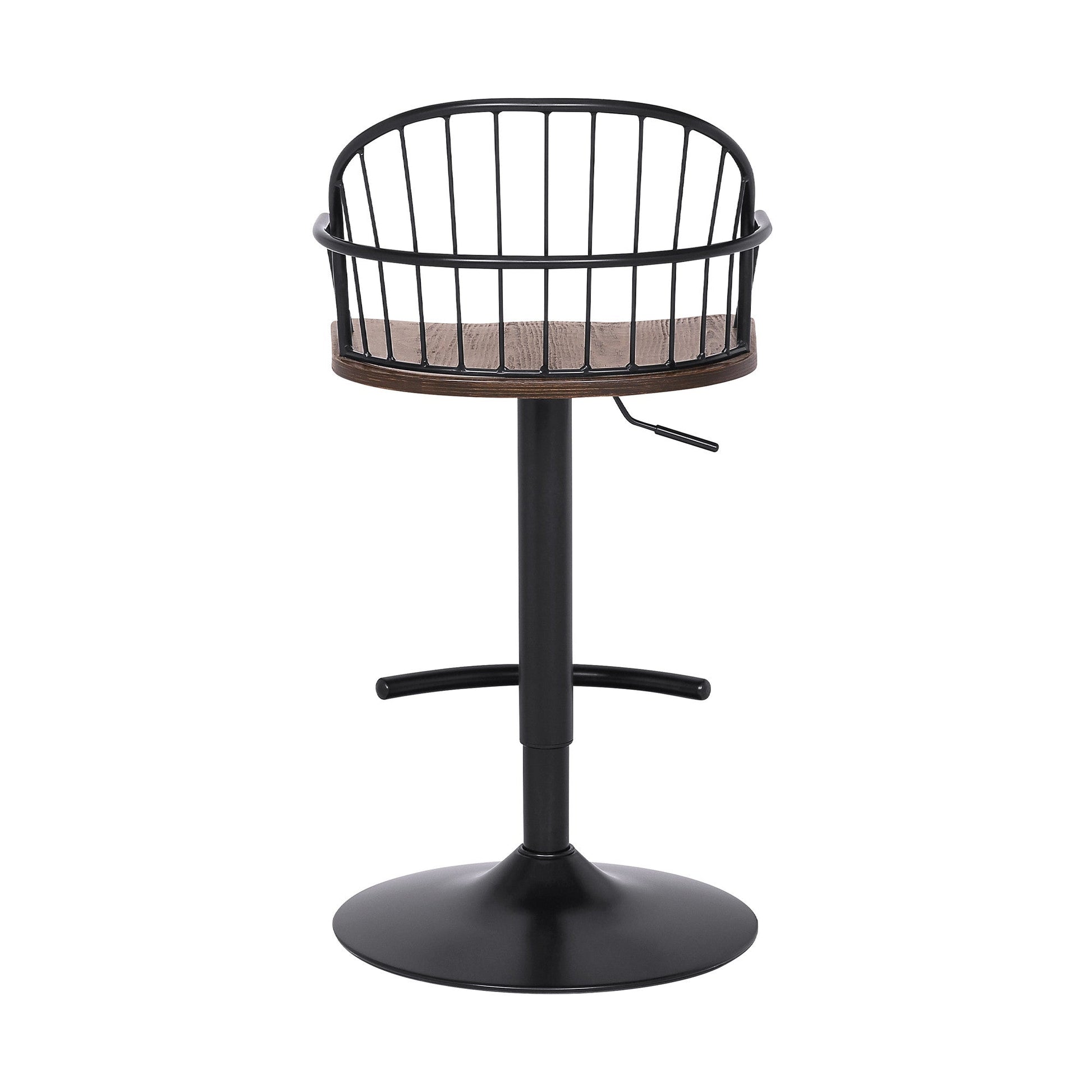HomeRoots Walnut Wood and Metal Adjustable Curve Back Bar Stool