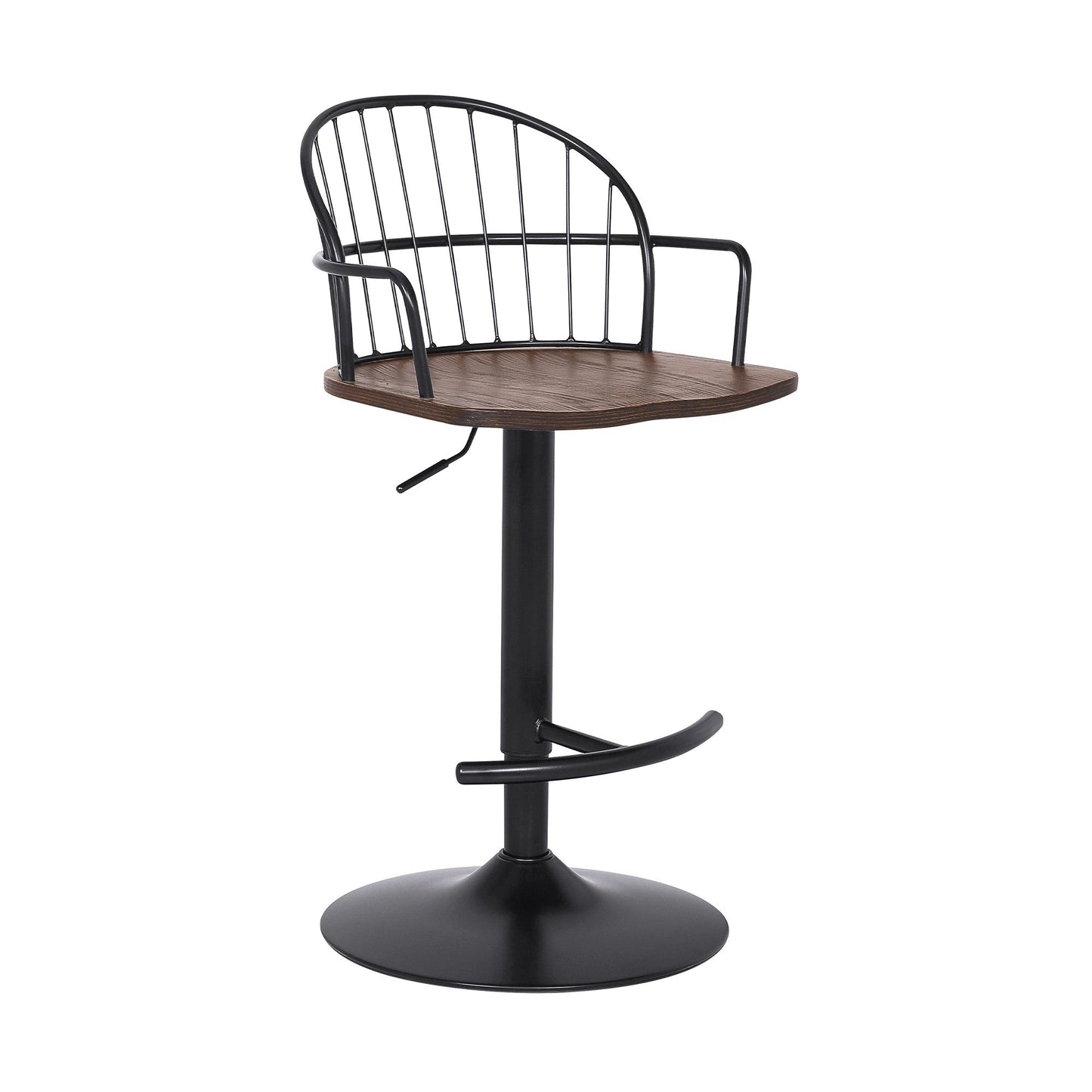 HomeRoots Walnut Wood and Metal Adjustable Curve Back Bar Stool