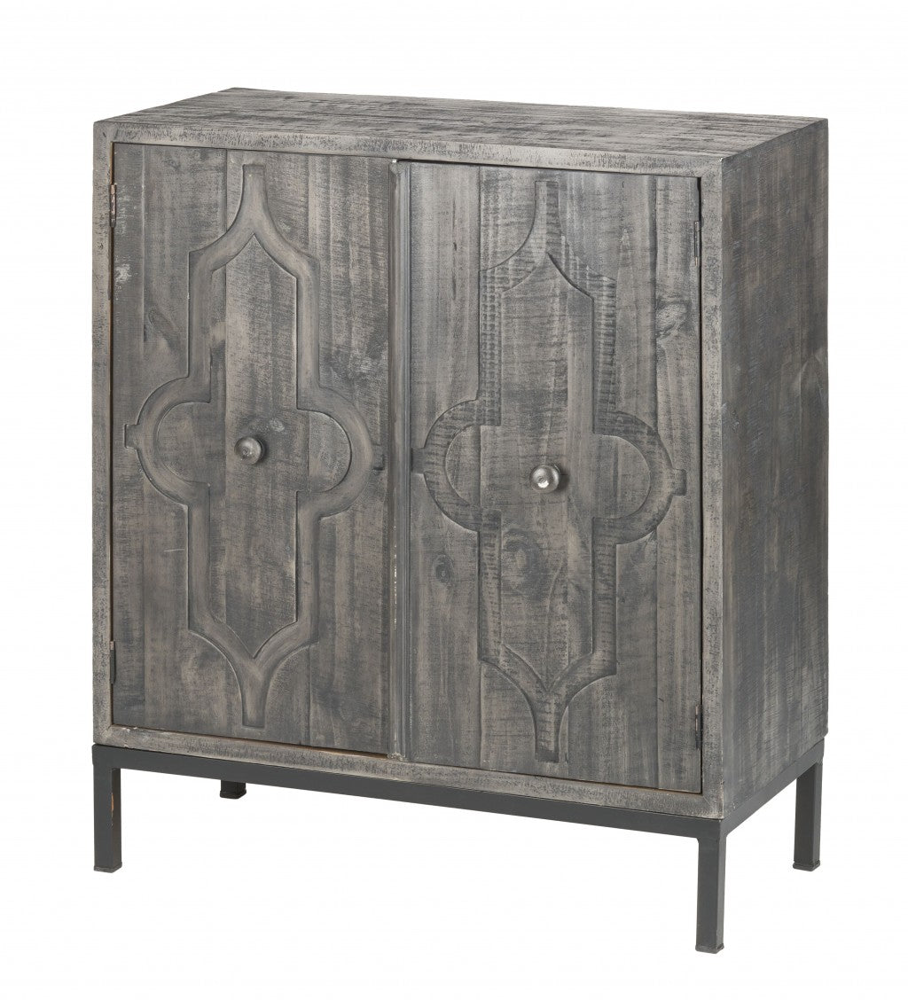 HomeRoots Wash Scroll Wood 2-Door Accent Cabinet in Rustic Gray Finish
