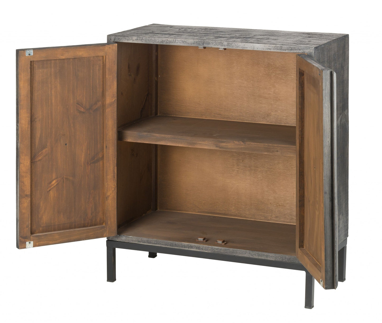 HomeRoots Wash Scroll Wood 2-Door Accent Cabinet in Rustic Gray Finish