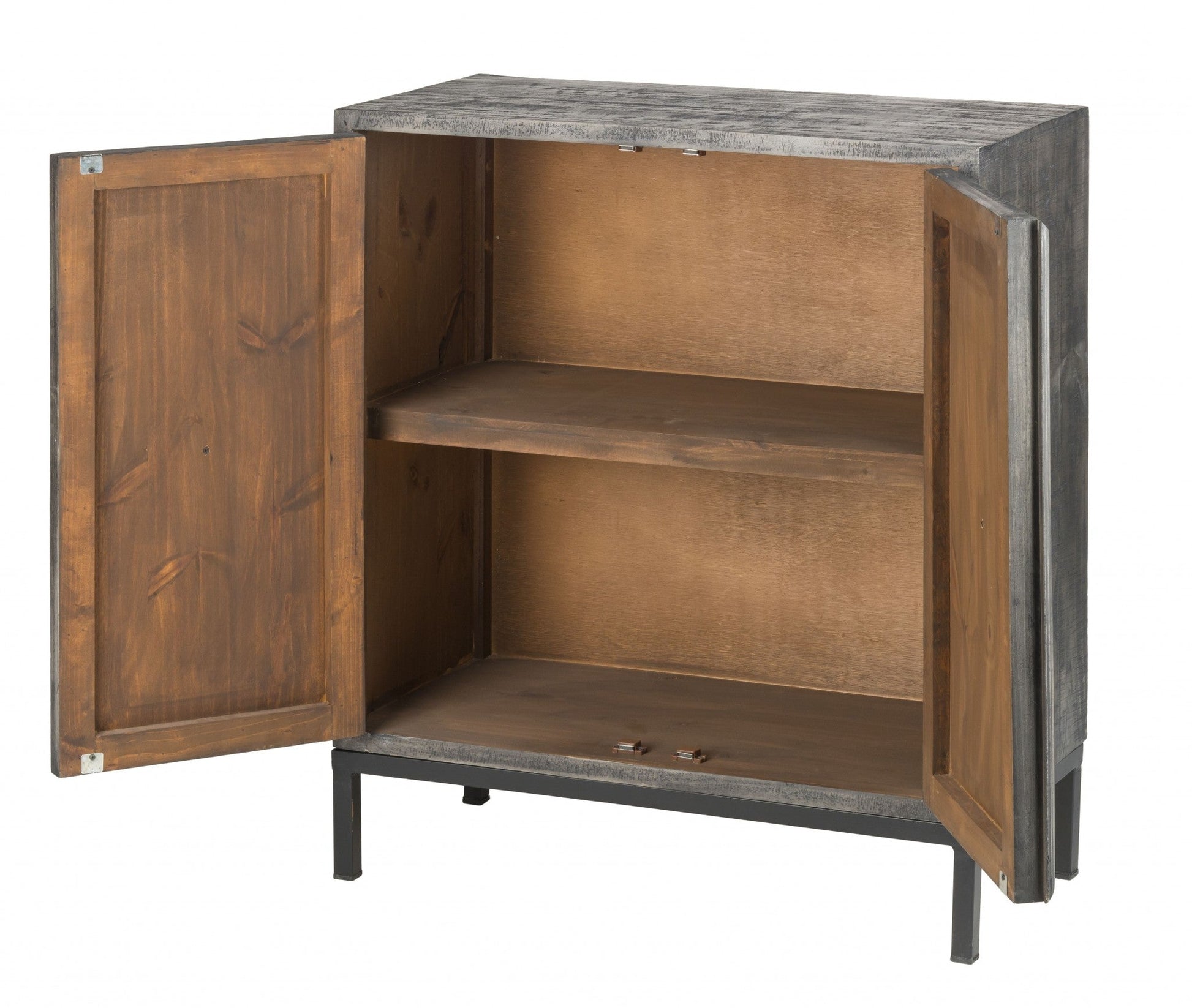 HomeRoots Wash Scroll Wood 2-Door Accent Cabinet in Rustic Gray Finish