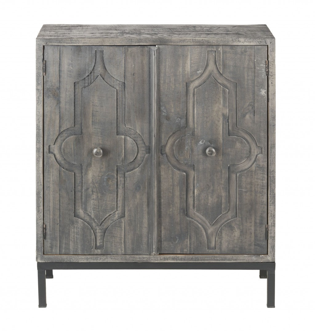 HomeRoots Wash Scroll Wood 2-Door Accent Cabinet in Rustic Gray Finish