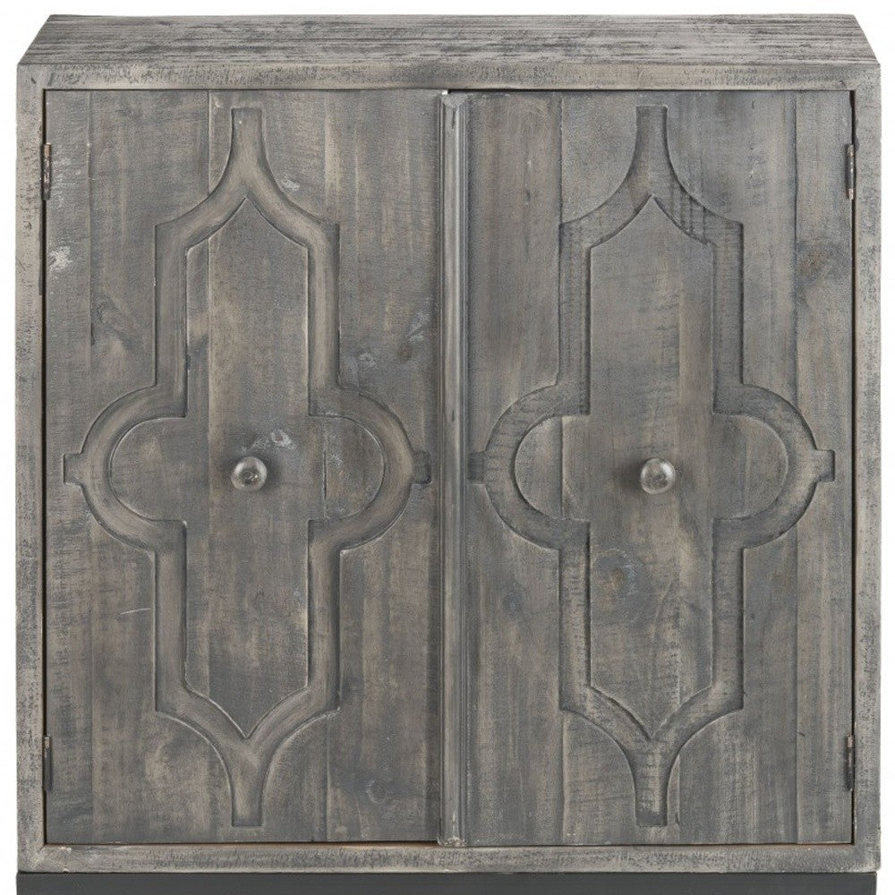 HomeRoots Wash Scroll Wood 2-Door Accent Cabinet in Rustic Gray Finish