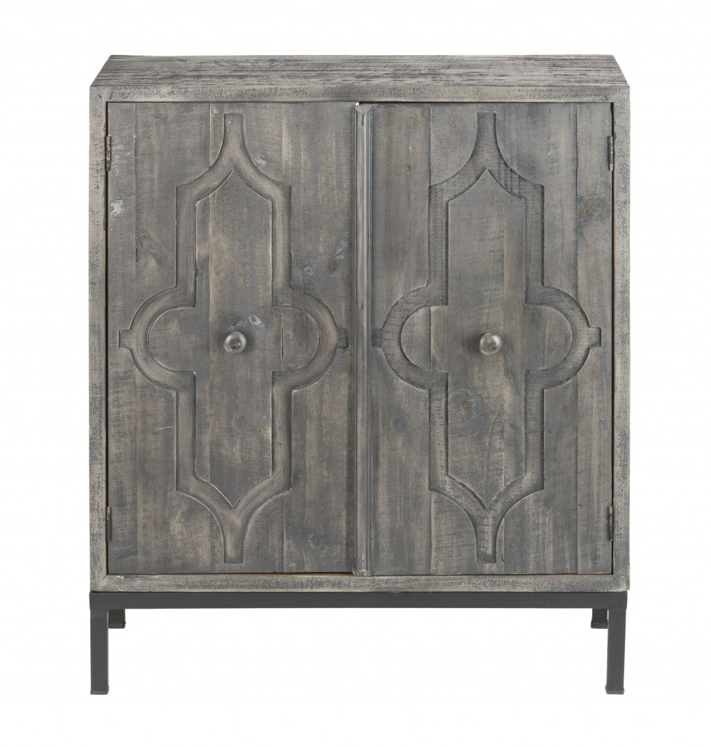 HomeRoots Wash Scroll Wood 2-Door Accent Cabinet in Rustic Gray Finish