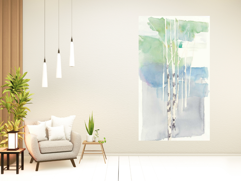 HomeRoots Watercolor Abstract Tree Trunks Giclee Wrap Canvas Wall Art