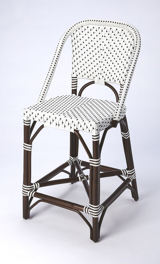 HomeRoots White And Chocolate Rattan Counter Stool