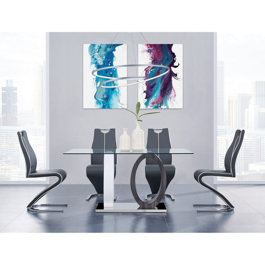 HomeRoots White And Grey 2 Toned Oval Design Support With Rectangular Glass Top Dining Table