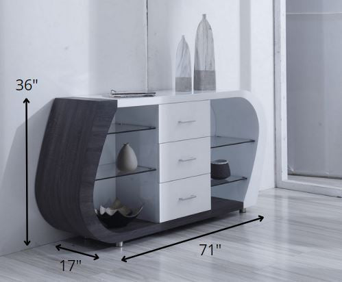 HomeRoots White And Grey Multi tone Buffet With 3-Drawer