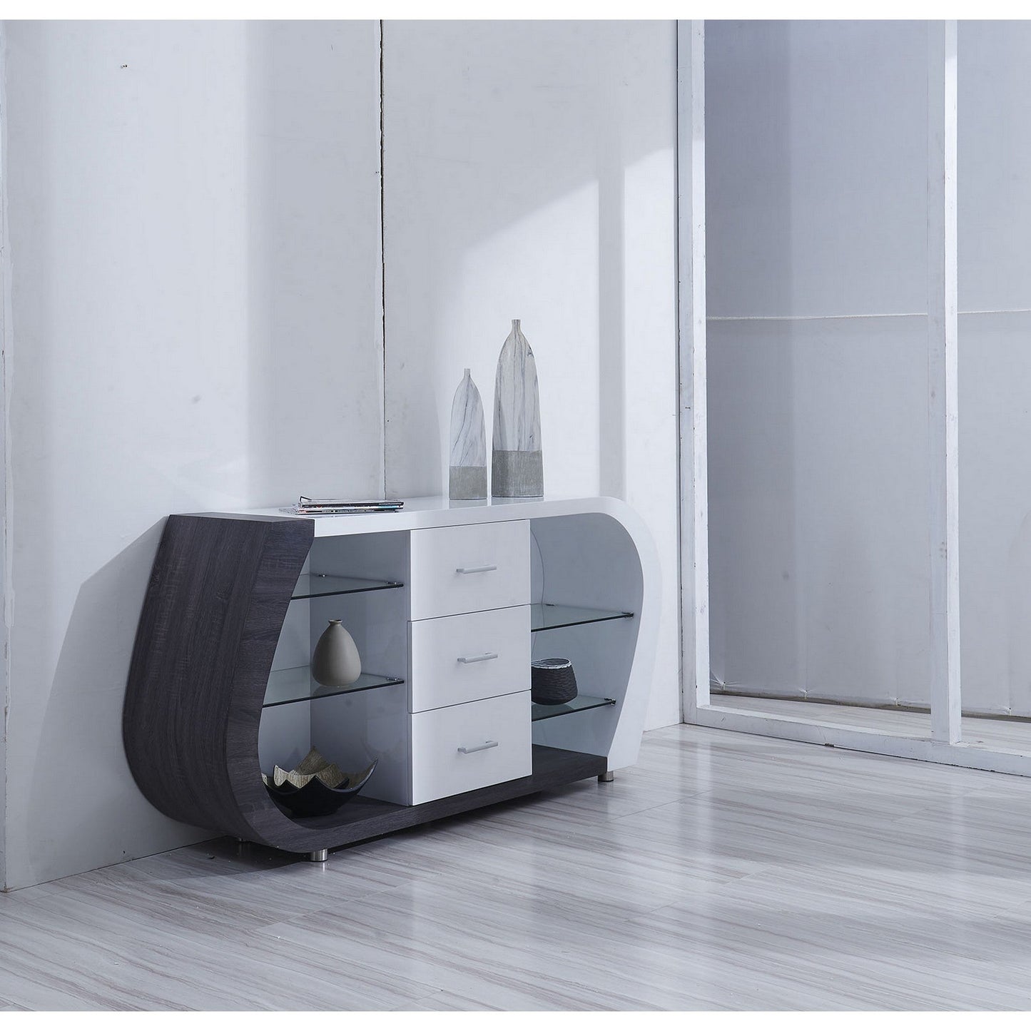HomeRoots White And Grey Multi tone Buffet With 3-Drawer