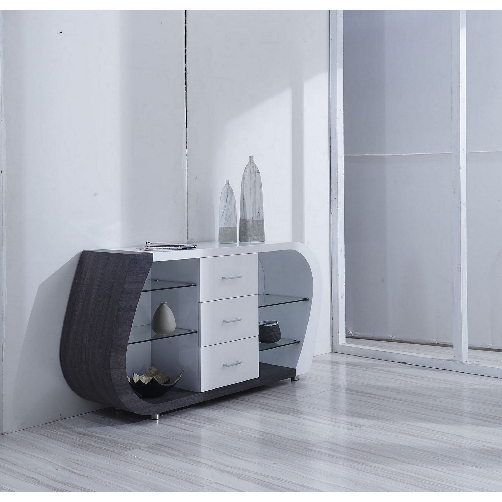 HomeRoots White And Grey Multi tone Buffet With 3-Drawer