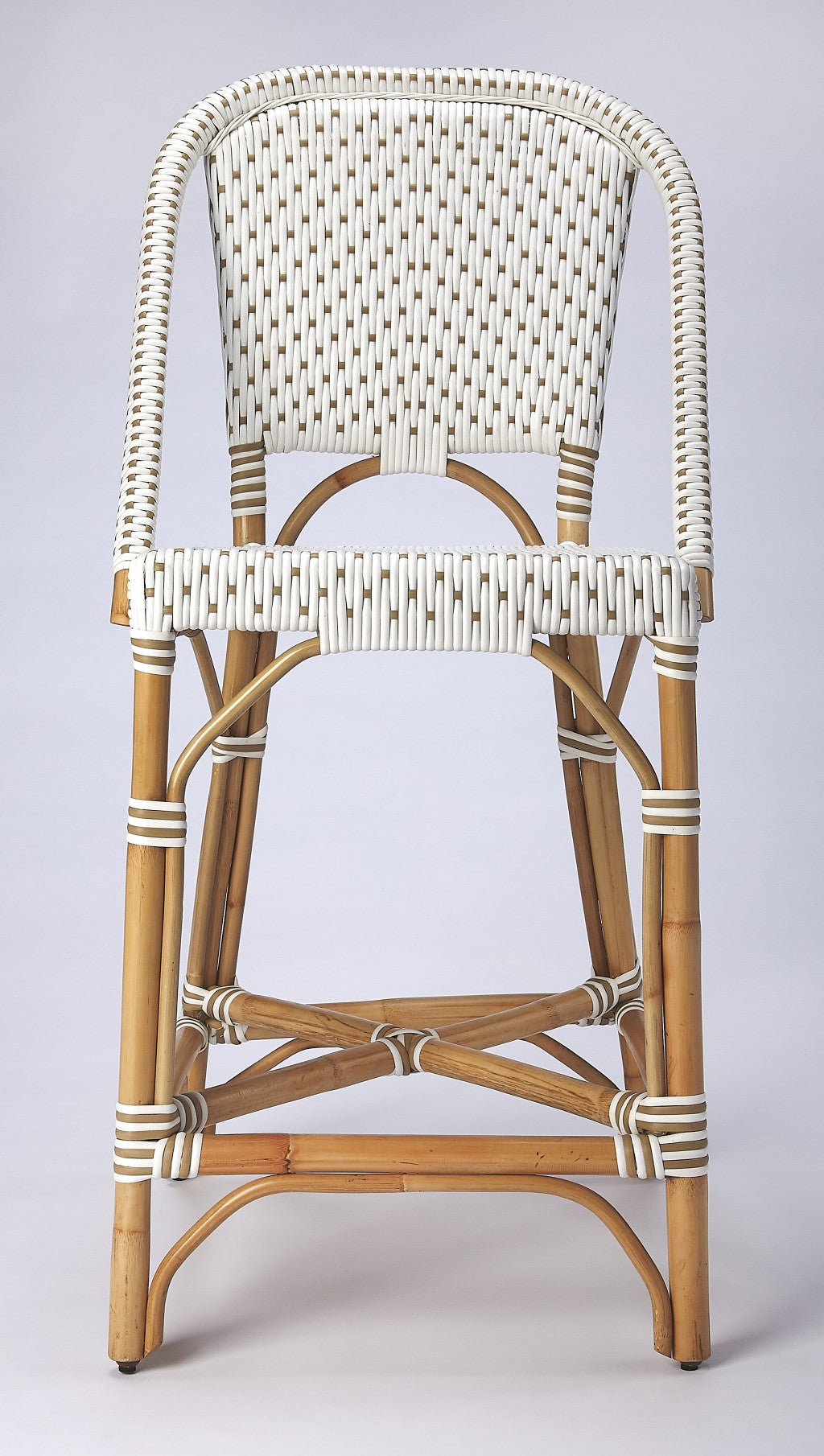 HomeRoots White And Tan Beige Rattan Counter Stool