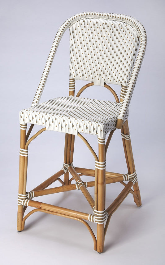 HomeRoots White And Tan Beige Rattan Counter Stool